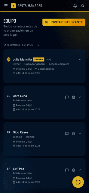 Gesta Manager — Equipo
